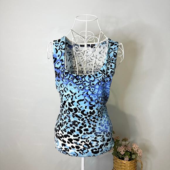 Stunning vintage y2k blue leopard print beaded sequin tank top - Picture 4 of 6